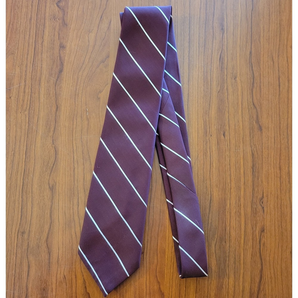 Vintage Wembley Repp Tie Burgundy White Striped‎ Classic Necktie 3 X 57